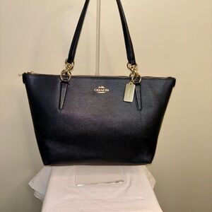 Coach Black Saffiano Leather Tote with Gold Hardware
